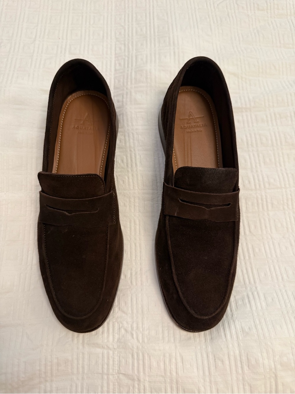 Aquatalia Dark Brown Suede Penny Loafers
